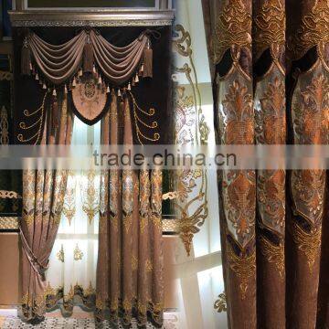 JX-869 momoda luxury home decorations french retro antique curtain with sheers and valance arabian coffee color curtain fabric