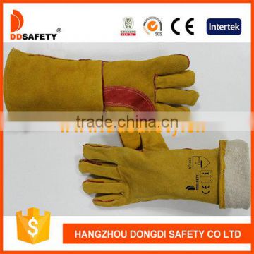 DDSAFETY 2017 Yellow Cow Split With Red Reinforced Palm Safety Glove