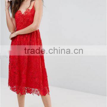 Alibaba Clothing OEM Shiny Red lady Women Midi dresses Prom Lace Dresses