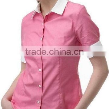 Ladies' Pink Work Shirt with White Contrast Collar