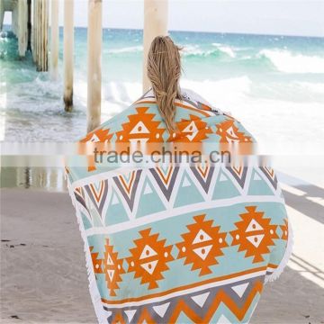100% Cotton Sexy Printed Reactive Printing Terry Fabric/Terry Velour Round Beach Towels with Fringes