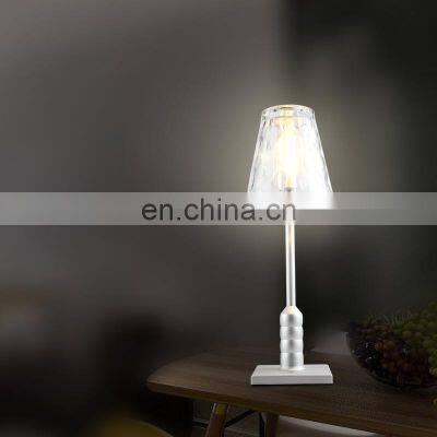 Hotel office home decorative clear glass shade night light Modern warm color rechargeable cordless table lamp