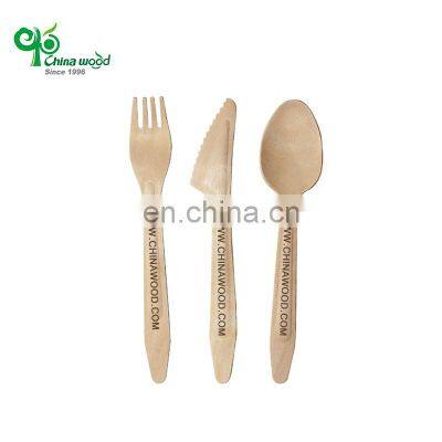 Natural Birch Wood Biodegradable Disposable Wooden Cutlery Set Einwegbesteck Holz Knife Spoon Fork Set