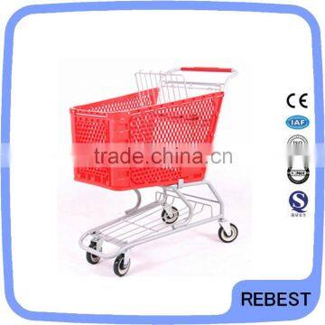 Plastic shopping cart with kids seat