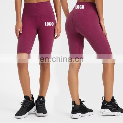 Wholesale Custom Logo High Waist Ribbed With Hidden Pocket Women Soft Biker Shorts Workout Gym Fitness Sportswear Clothing