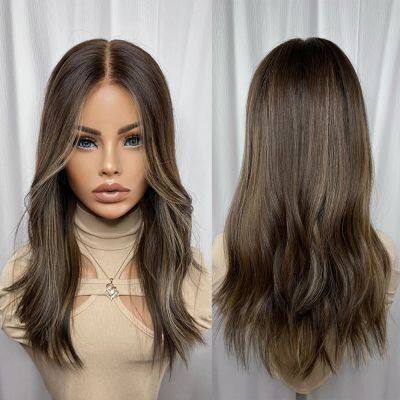 Brunette Balayage Natural Brown Roots Full Lace Wig Premium Brazilian Human Hair Cool Brown Blonde Lace Front Wig HD 13X6 180%