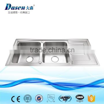 2016 Hot Selling Shool Double Bowl Fancy Kitchen Sink With Drainboard