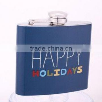 popular all over water-transfered logo hip flask/Silver welding stainless steel hip flask/whisky flask/liquor hip flask