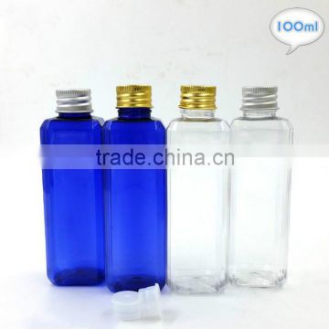 100ml square plastic pet medicine bottle emulsion bottle Toner water bottle with aluminum cap