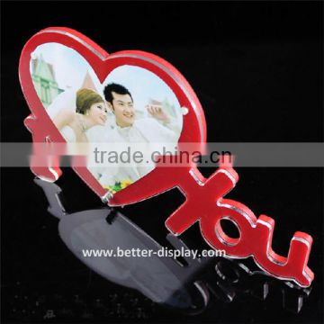 custom acrylic red double heart love photo frame