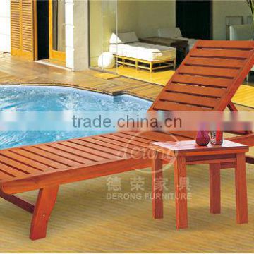 Outdoor wooden armless lounge chair with tea table