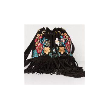 Embroider Leather Bucket Bag