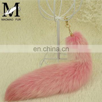 High Grade Fluffy Fox Keychain Genuine Fox Tail Pink