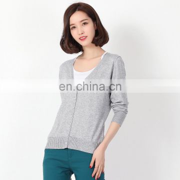 Spring Autumn high quality fashion slim fit V-neck custom wool computerized knitting cardigan sweater design for lady 2017