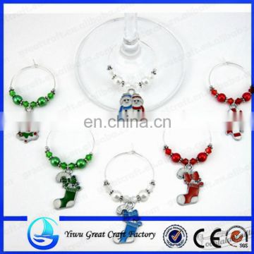 Crystal Christmas Collection Enamel Pendant Wine Glass Charms For Wedding Party Table Decoration & New Year Gifts