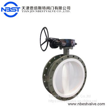 PTFE seal double flanged butterfly valve with CF8M+PTFE disc two piece body