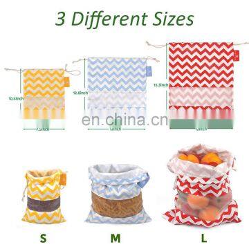 Simply Eco 4 pack Cotton Muslin Reusable Produce Bags Breathable Canvas Sack with Drawstring & Mesh See-Through Window Storage