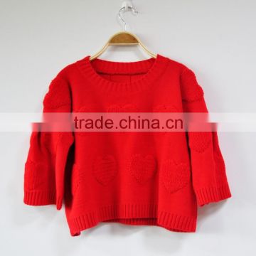 Short Sleeves Sweater Cashmere Pure Red Girls Knit Sweaters