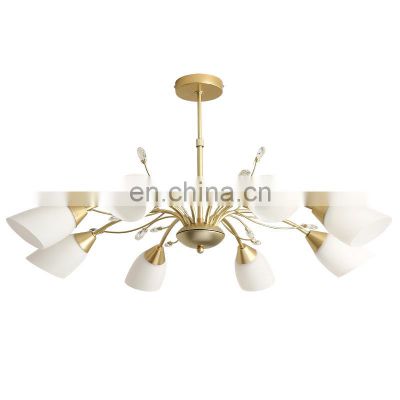 15 Heads Home Vintage Pendant Light Wrought Iron and Glass Chandelier Indoor E27 Gold Pendant Light