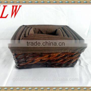 SET OF 5 SEAGRASS &IRON WIRE BASKET WITH LINER IN DARK COLOR