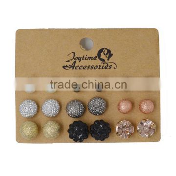 Customized 9 Pairs Round Shape Acrylic Jewelry Silver Plated Stud Earrings Sets