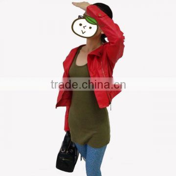 092056-1 China Wholesale Fashion Leather Jacket Women PU Leather Red Jacket Latest Design in 2014