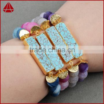 Natural stone howlite turquoise bar bracelet frosted agate gemstone beaded bracelet boho chic                        
                                                Quality Choice
