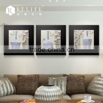Chinese 3d resin decorative relief wall painting with hand painted ceramic pots