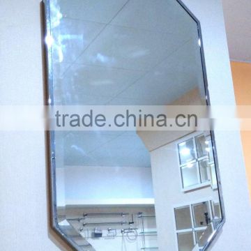 polished chrome stainless steel framed octagonal wall mirror