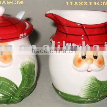 ceramic sugar pot and milk pot with santa design