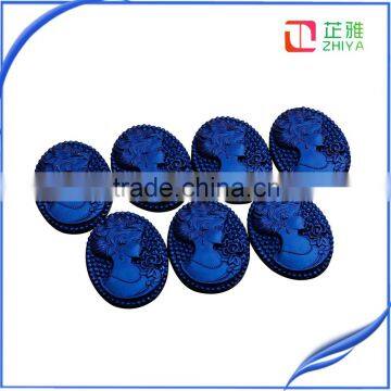 sell hot deep bule color plastic resin cameo for wedding decoration
