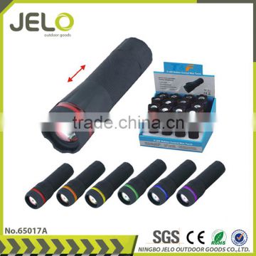 Ningbo JELO Sales Promotion High Power 1W LED Plastic Zoom Flashlight Focus Torch