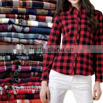 Woman flannel check shirts slim fit fashion shirts for lady