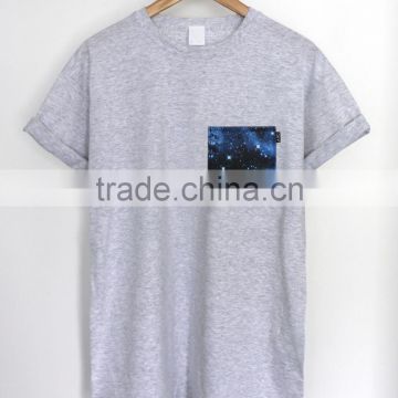 Galaxy Pocket T Shirt Loose Fit Unisex Pocket Tee Cotton Polyester Blend Heather Grey Rolled Sleeve T Shirt