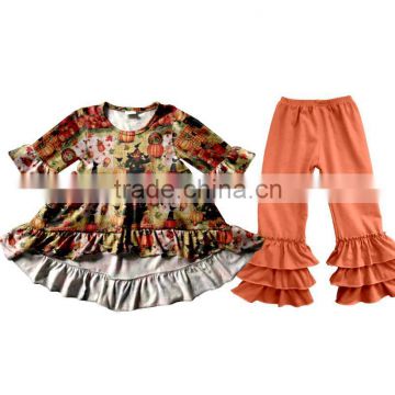 Halloween Pumpkin style Fall baby Girls Clothing Wholesale Boutique Childrens Ruffle kids Clothes