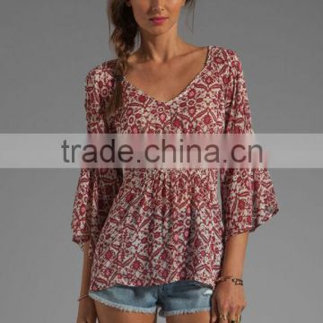 embroidered ruching detail flared sleeves blouse
