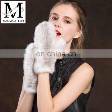 Lady Cute New Product Real Mink Fur Knitting Fingerless Gloves Fashion Fur Cuffs Gloves