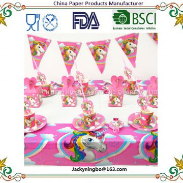 Unicorn Theme Party Tableware Plate Napkins Candy Box Popcorn Box Banner Flags Kid's Birthday Party Decorations Supplies