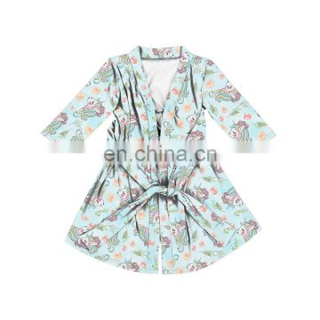 Hot Sale Cartoon Horsehead Print Light Bue Night Gown Tie A Belt In The Waist One-Piece Pajama For Sale