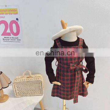 2020 autumn new girls fashion lapel plaid vest dress children's personality Korean style strappy skirt