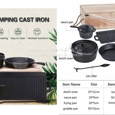 Private Label 6pcs Outdoor Camping Cast Iron Cookware Set
