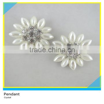 Pendant Charms Sew on Bling Glass Crystal mix Pearl Flower 18mm Diameter Dress Decoration
