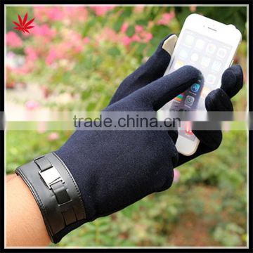 2016 welcomed ladies simple style wool gloves with leather cuff for wholesale