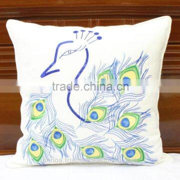 Peacock Feathers Embroidered cushion cover