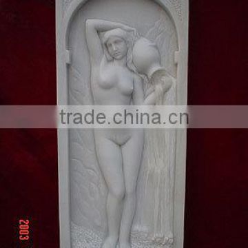 Naked woman wall stone relief sculpture white marble hand carved for decoration from Vietnam