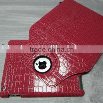 Rose-Red Crocodile Embossed Leather Case For ipad2/3/4