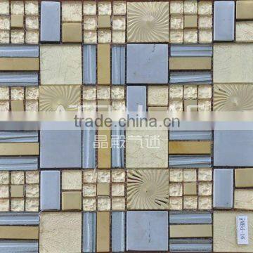 Colorful glass mix metal mosaic tile, cold spray glass mix stainless steel mosaic tile