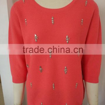 ladies' knitwear with beadings decoration at front