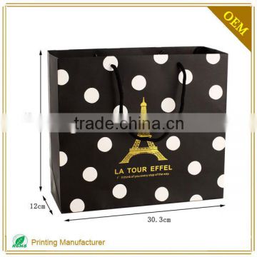 Cute Water Resistant Polka Dot Paper Shopping Bag With LOGO Printed