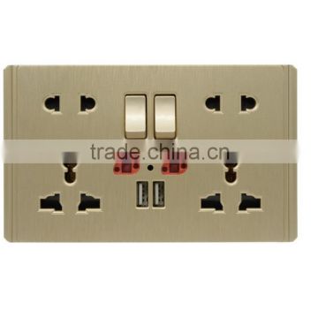 china 13A 5 PIN multi-functional switched socket with double USB